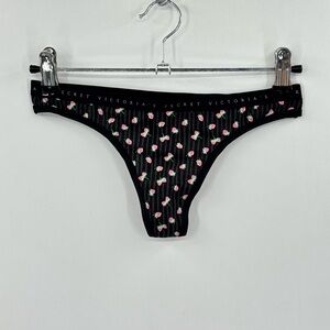 Victoria's Secret Black Strawberry Thong BNWT Size Small